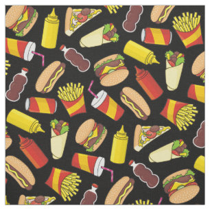Colour Fast Food Icons Pattern Fabric