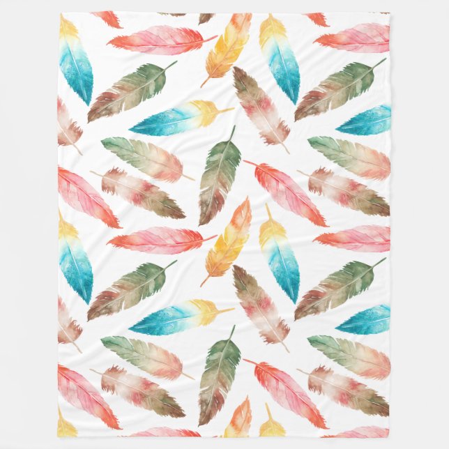 Colour Feathers  Fleece Blanket (Front)
