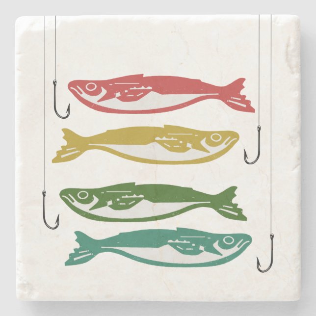 Colour Fish with Fish Hooks Stone Coaster (Front)