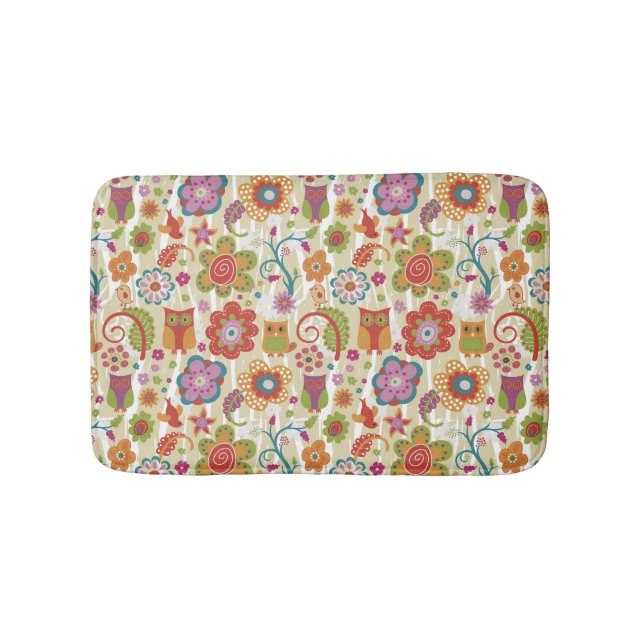 Colour Floral and Owl Bath Mat (Front)