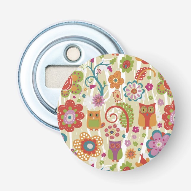 Colour Floral and Owl Bottle Opener (Front)