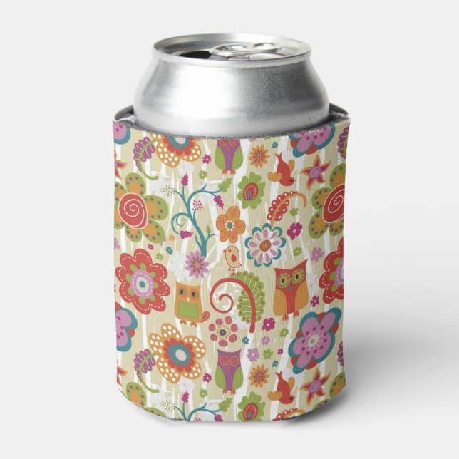 Colour Floral and Owl Can Cooler (Can Front)