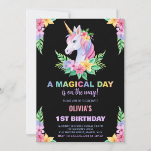 Colour Floral Unicorn Birthday Invitations