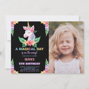 Colour Floral Unicorn Birthday Invitations photo