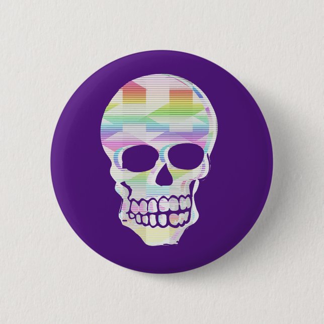  Colour Glitch Skull 6 Cm Round Badge (Front)