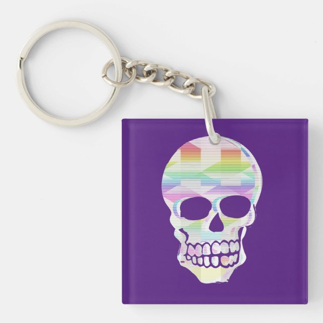  Colour Glitch Skull Key Ring (Front)
