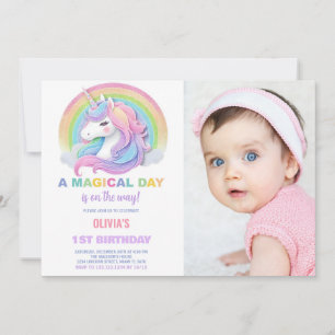 Colour Glitter Unicorns Birthday Invitations photo