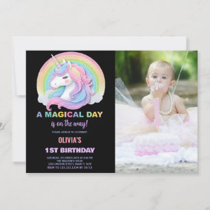 Colour Glitter Unicorns Birthday Invitations photo