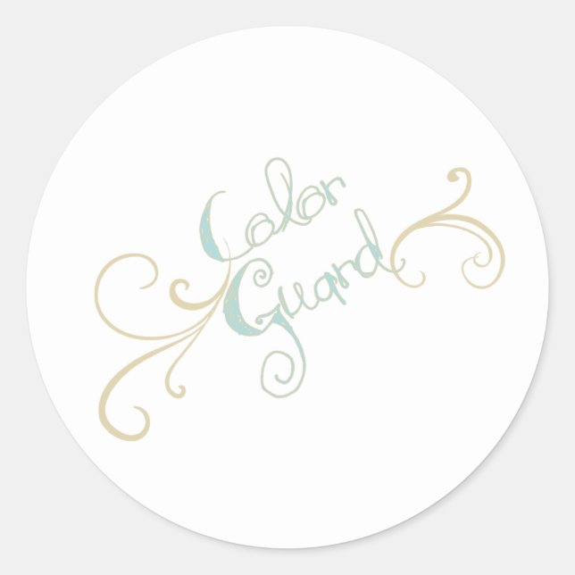 Colour Guard Teal Text With Swirl Classic Round Sticker (Front)