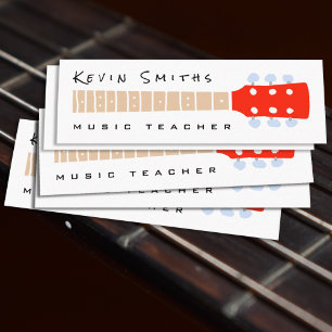 Colour Guitar Neck on White Music Teacher Mini Business Card