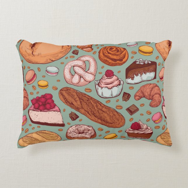 Colour hand drawn sketch style bakery patten. Diff Decorative Cushion (Front)