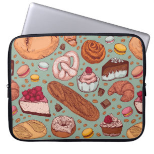 Colour hand drawn sketch style bakery patten. Diff Laptop Sleeve