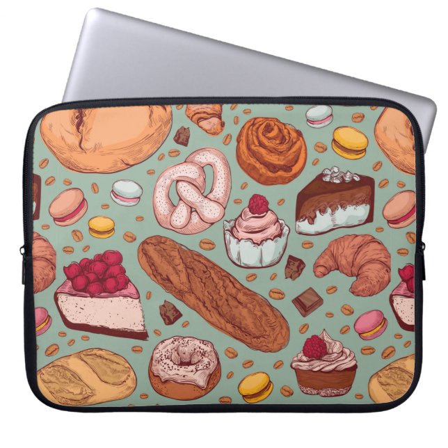 Colour hand drawn sketch style bakery patten. Diff Laptop Sleeve (Front)