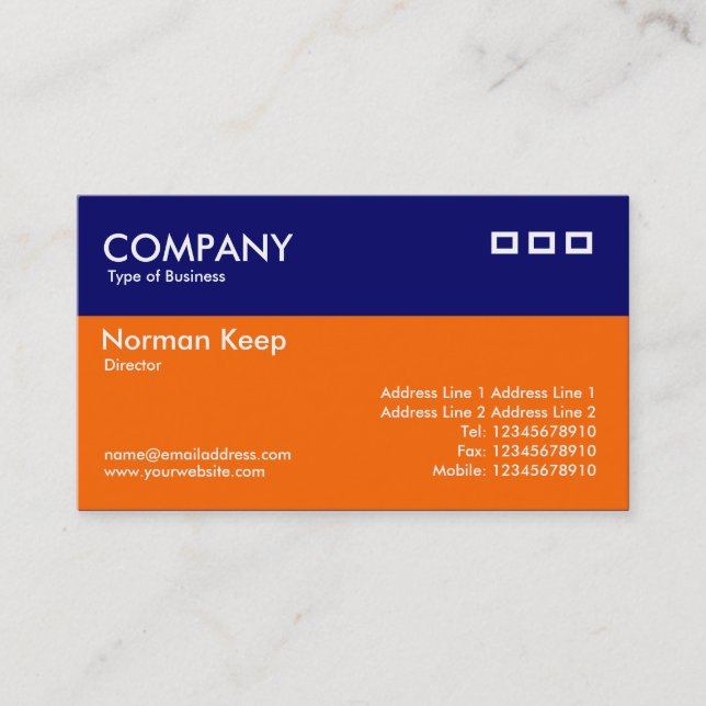 Colour Header - Blue and Orange Business Card (Front)