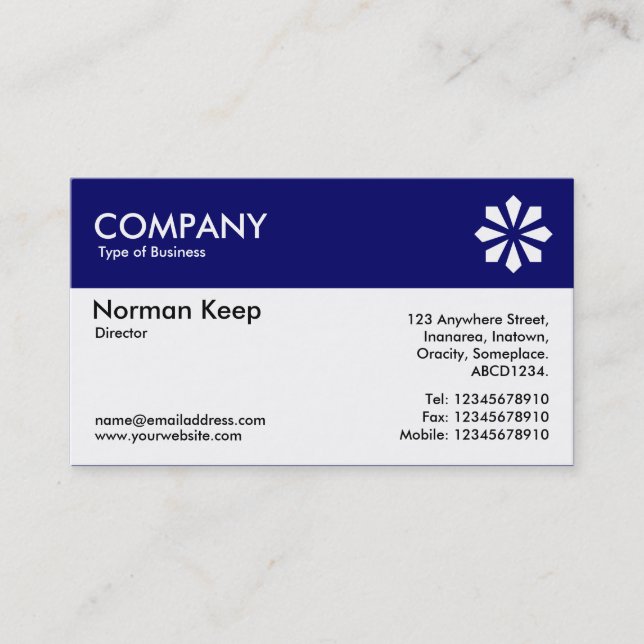 Colour Header (Logo) - Navy Blue 000066 Business Card (Front)