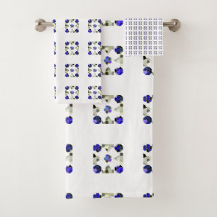 Colour Illustration Fancy shapes, Grey and Blue Bath Towel Set