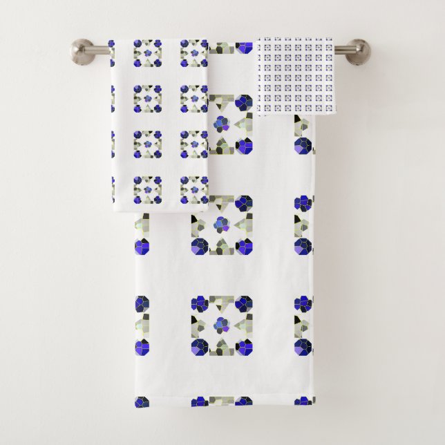 Colour Illustration Fancy shapes, Grey and Blue Bath Towel Set (Insitu)