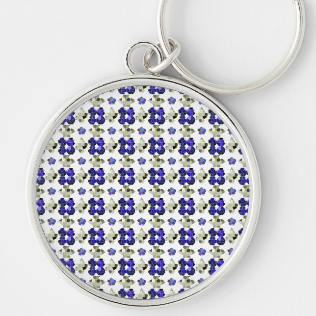 Colour Illustration Fancy shapes, Grey and Blue Key Ring (Front)