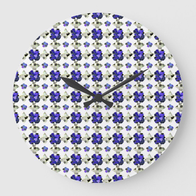 Colour Illustration Fancy shapes, Grey and Blue Large Clock (Front)