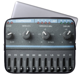 Colour image of many buttons in a sound recording laptop sleeve
