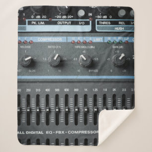 Colour image of many buttons in a sound recording sherpa blanket