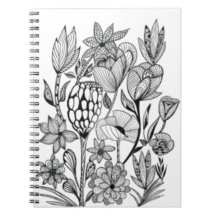 Colour in black white flower colouring notebook