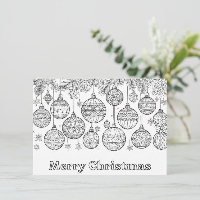 Colour In Christmas Baubles Ornaments Cute Colouri Holiday Card (Standing Front)