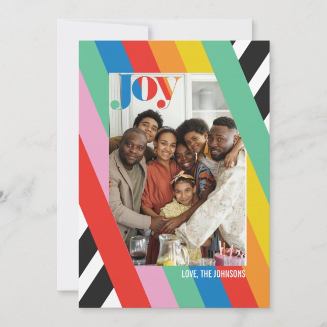 Colour Joy Modern Striped Holiday Photo Card (Front)