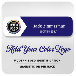 Colour Logo Navy Blue White Employee Business ID Name Tag