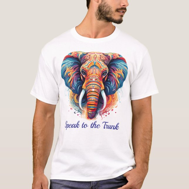 "Colour Majesty: Tribal Elephant Art in Bold Hues" T-Shirt (Front)