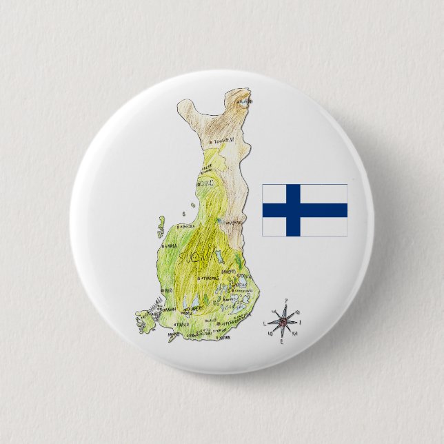 Colour Map of Finland Drawing Badge Pin Button (Front)