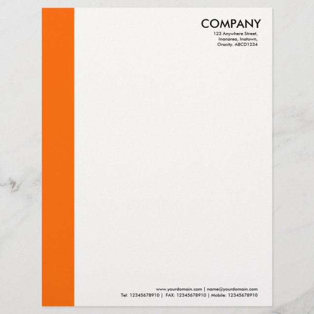 Colour Margin - Orange Personalized Letterhead (Front)
