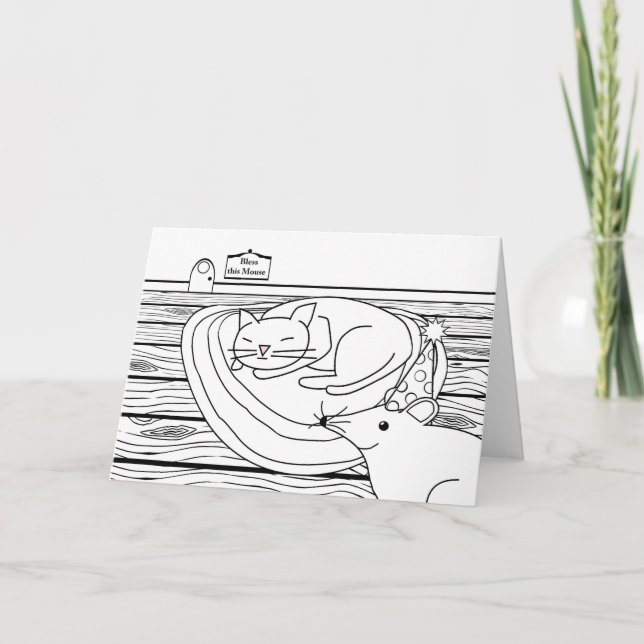 Colour Me Birthday, Sleeping Cat and Mouse House Card (Front)