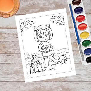 Colour Me Girl Playing at Beach   Activity Cards