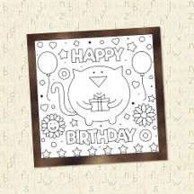 Colour Me Happy Birthday Cat | Activity Card