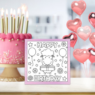 Colour Me Happy Birthday Lamb Activity Card