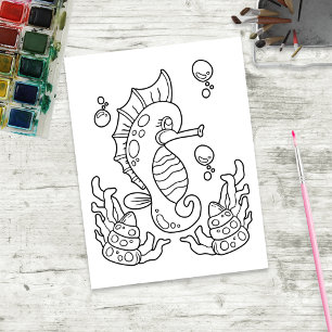 Colour Me Large Seahorse Kids Activity Cards