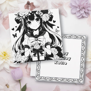 Colour Me Page   Anime Birthday for Her Card