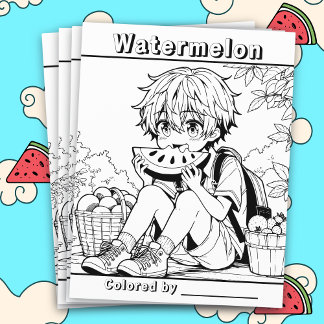Colour Me Page | Anime Boy eating Watermelon
