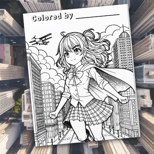Colour Me Page | Anime Superhero Girl (Creator Uploaded)