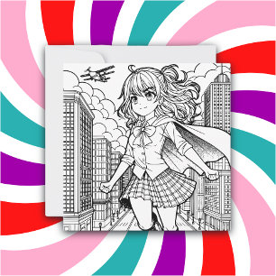 Colour Me Page Anime Superhero Girl Card