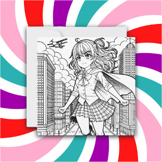Colour Me Page | Anime Superhero Girl Card