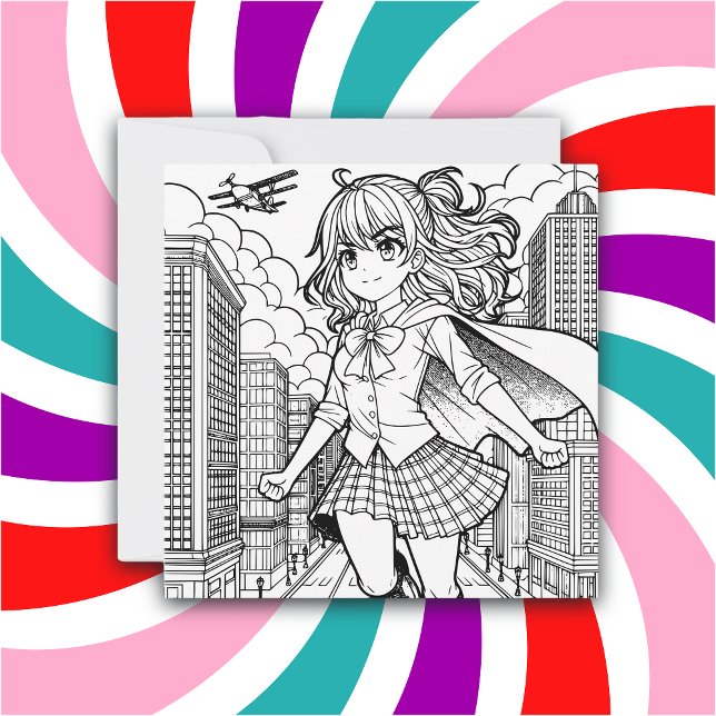 Colour Me Page | Anime Superhero Girl Card (Creator Uploaded)