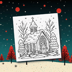 Colour Me Page   Christmas Church Holiday Card
