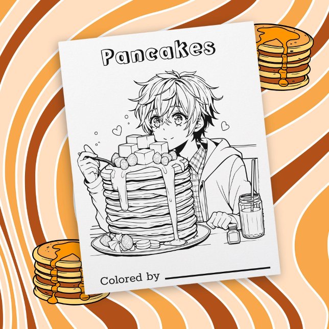 Colour Me Page for Kids | Anime Boy Eating Pancake (Creator Uploaded)