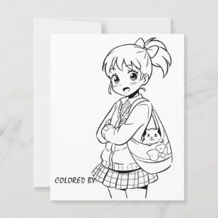 Colour Me Page for Kids Anime girl personalise