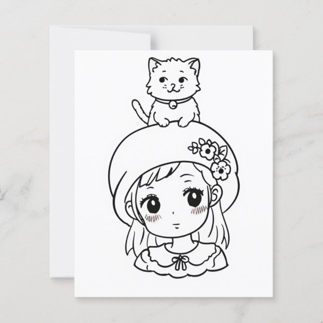 Colour Me Page for Kids | Anime kitten (Front)