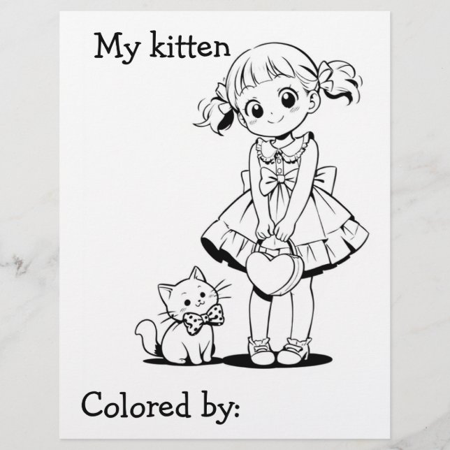 Colour Me Page for Kids | Anime My kitten (Front)