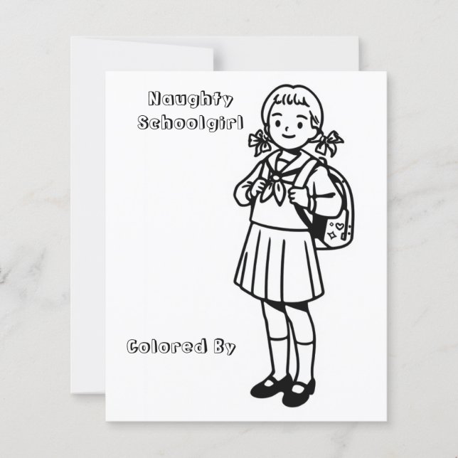 Colour Me Page for Kids | Anime Naughty Schoolgirl (Front)
