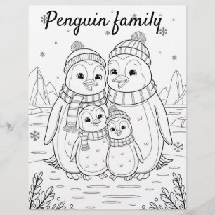 Colour Me Page for Kids   Anime Penguin family